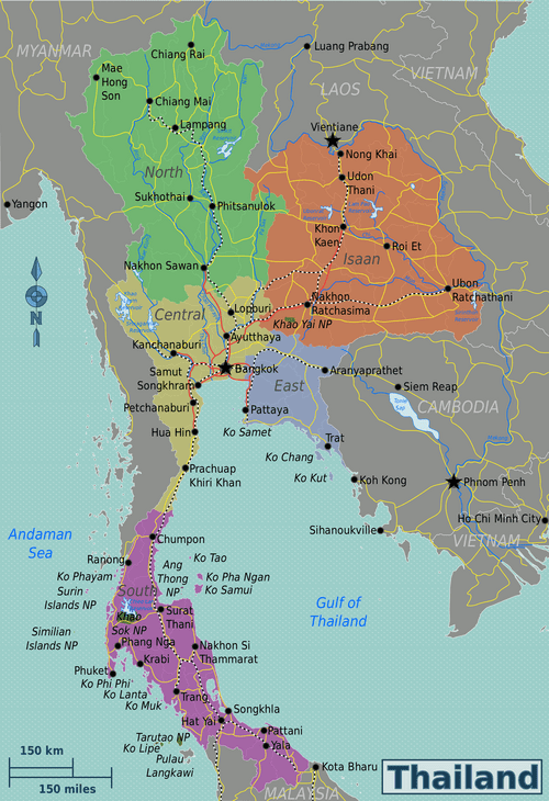 Illustrated map of Thailand highlighting different regions