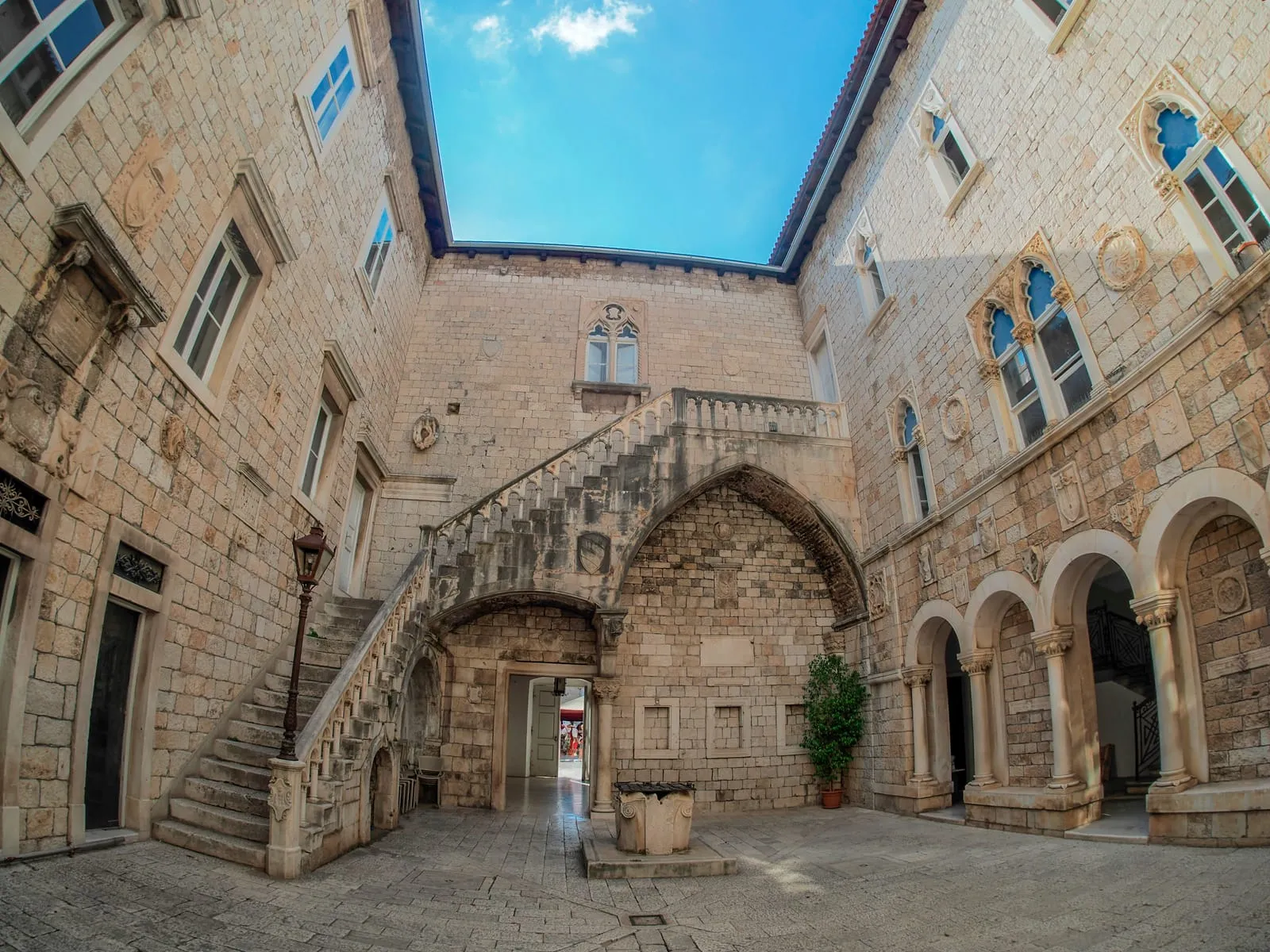 Loggia of Trogir medieval town in Dalmatia Croatia UNESCO World Heritage Site Old city and building detail