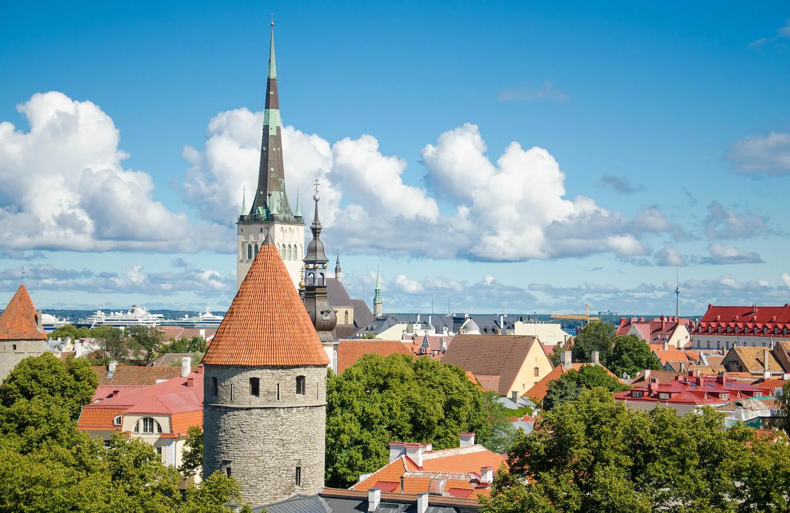 Panoramic view of Old Town Tallinn with towers and walls, Estoni