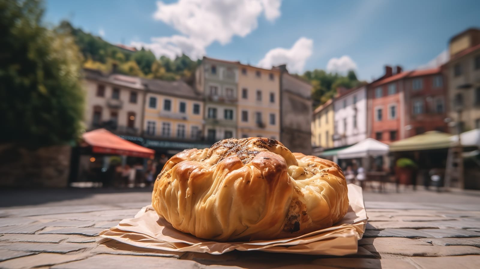 Freshly baked Bulgarian Banitsa, a traditional cheese-filled pastry