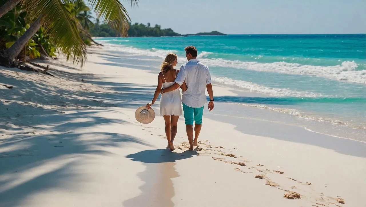 southsea-vacation-beach-turquoise-couple-palms-paradise-water-sea-lake-dreamlike-idyll-waves-sand-walk-nature-love-honeymoon-ai-generated-9137491