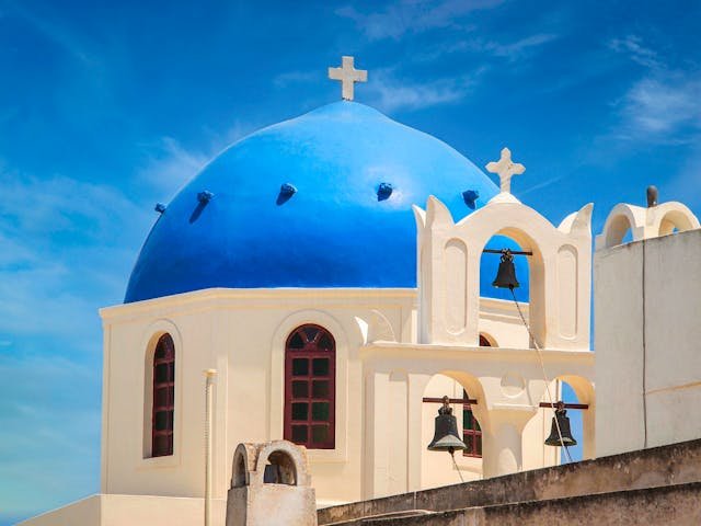 Blue Dome of Church of Holy Cross on Santorini