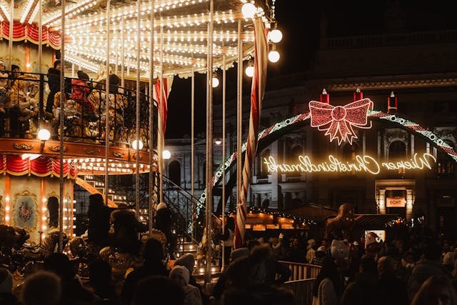 Festive Christmas Market Carousel at Night Vienna
