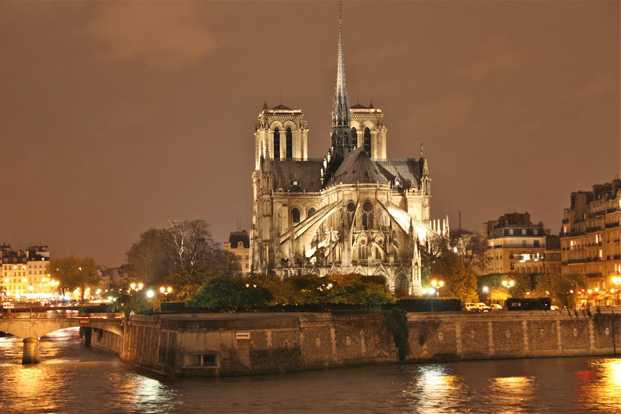 Illuminated Notre-Dame de Paris at Night