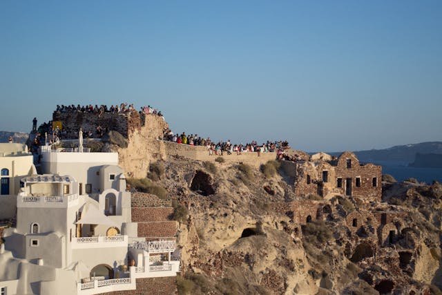 Scenic View of Santorini's Cliffside Ruins