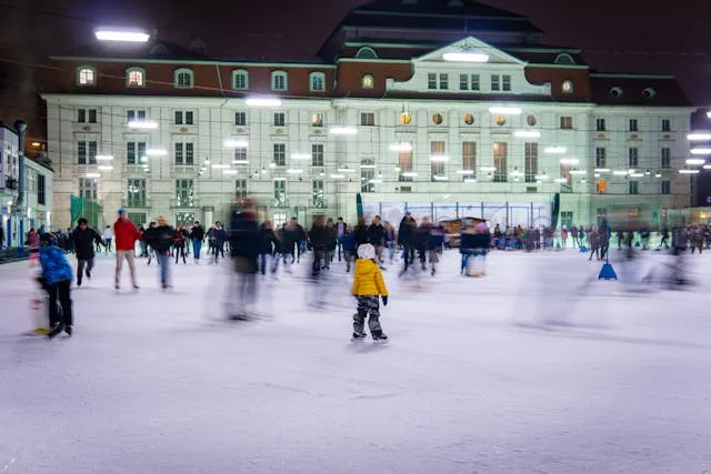 People Ice Skating in front of Hotel in Vienna, Austria