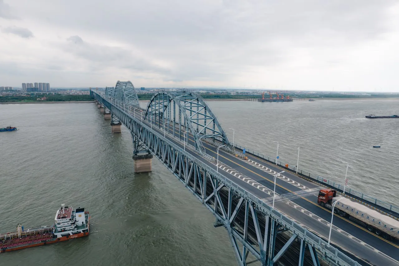 Aerial View of Yangtze River And Bridge in China