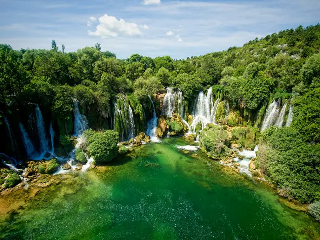 Aerial photo of Kravice waterfalls in Bosnia and Herzegovina near the Croatian border.