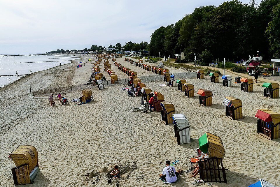 Beach of Kellenhusen with strandkorbs, Baltic Sea, Germany