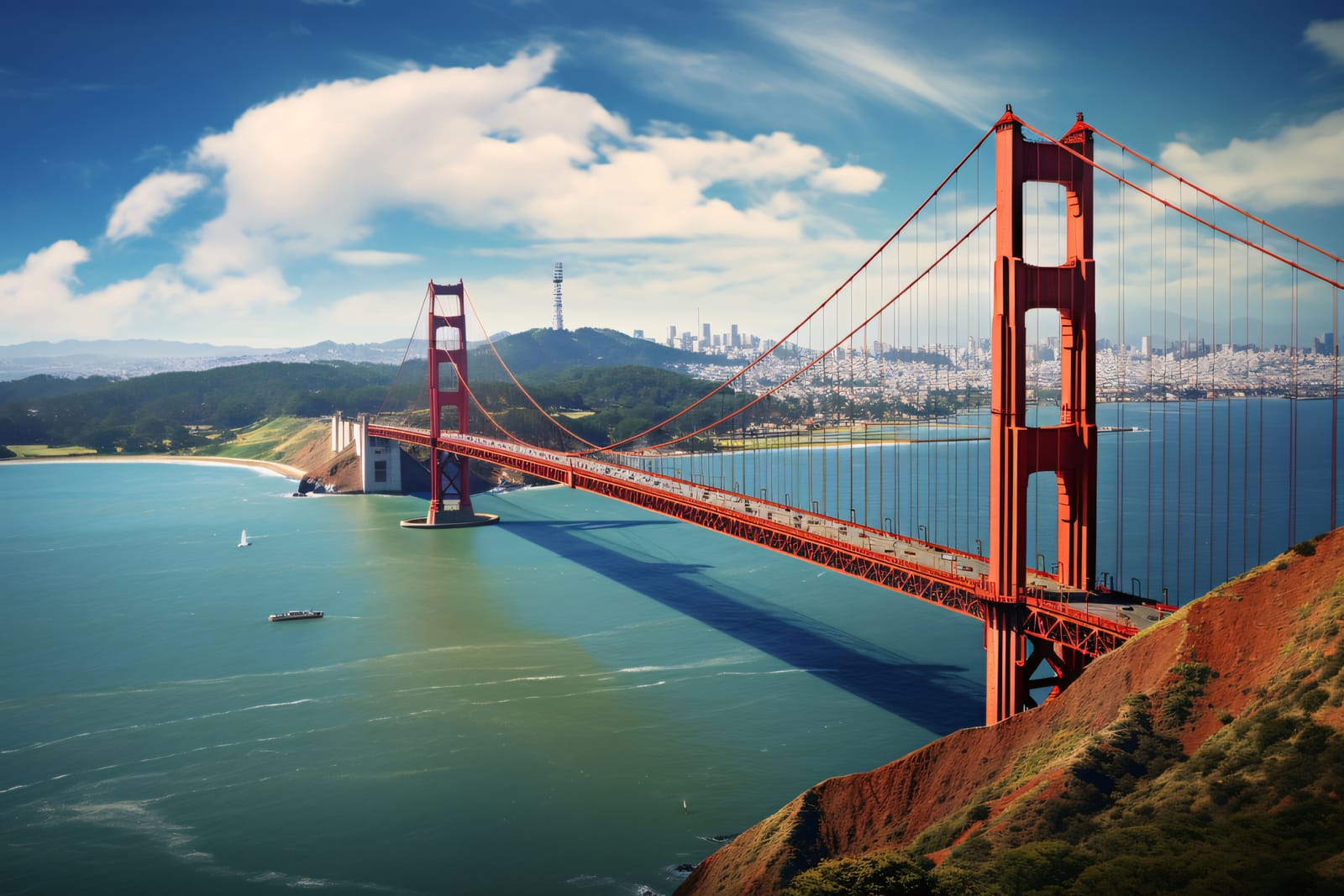 Golden Gate Bridge in San Francisco, California, USA. Panoramic view.