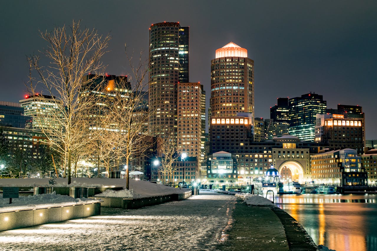 City Buildings During Night Time, Boston