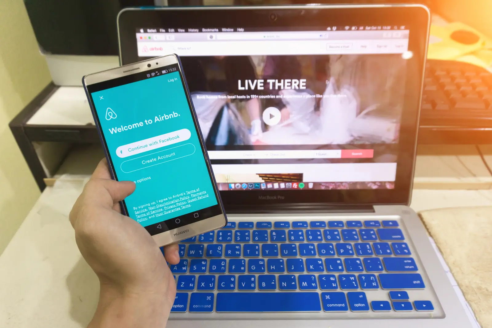 Close up Android device Showing Airbnb application on the screen