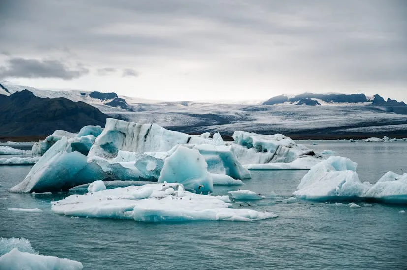 Breathtaking view of icebergs floating on Jökulsárlón Lagoon in Iceland, showcasing natural beauty.
