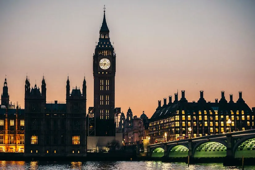Stunning view of Big Ben and Westminster Bridge during twilight in London.